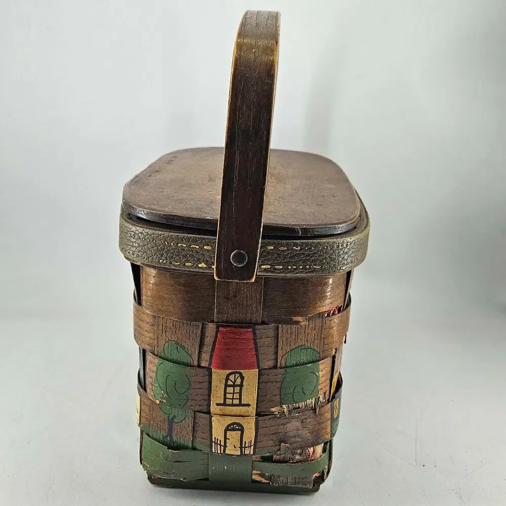 Artist Signed Woven Fabric Lining Basket by Caro Nan Hand painted Vintage - Picture 4 of 8